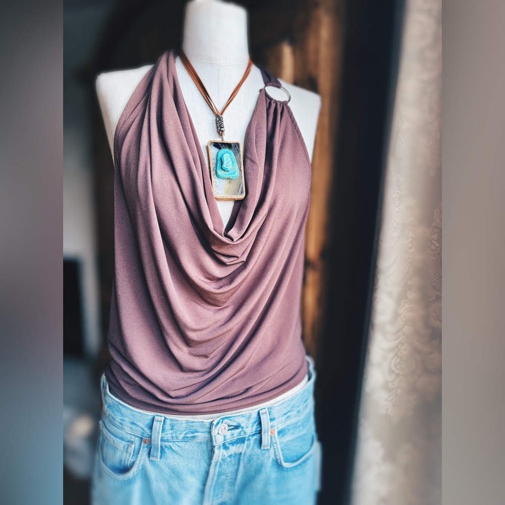NWT Urban Outfitters  Plunging Cowl Halter - Brown - XL